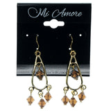 Gold-Tone & Brown Colored Metal Dangle-Earrings With Bead Accents #909