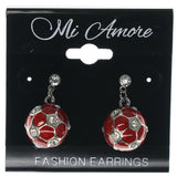 Soccer Dangle-Earrings With Crystal Accents Silver-Tone & Red Colored #910