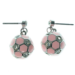 Soccer Dangle-Earrings With Crystal Accents Silver-Tone & Pink Colored #911