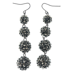 Black & Silver-Tone Colored Metal Dangle-Earrings With Crystal Accents #914