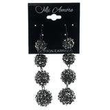 Black & Silver-Tone Colored Metal Dangle-Earrings With Crystal Accents #914