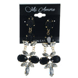 Black & Gold-Tone Colored Metal Dangle-Earrings With Crystal Accents #915