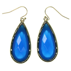 Blue & Gold-Tone Colored Metal Dangle-Earrings With Faceted Accents #916