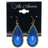 Blue & Gold-Tone Colored Metal Dangle-Earrings With Faceted Accents #916