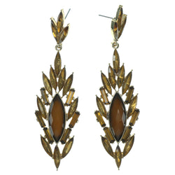 Yellow & Gold-Tone Colored Metal Dangle-Earrings With Crystal Accents #919