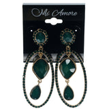 Gold-Tone & Green Colored Metal Dangle-Earrings With Crystal Accents #920
