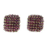 Pink & Gold-Tone Colored Metal Stud-Earrings With Crystal Accents #926