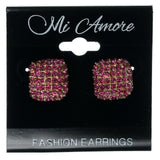Pink & Gold-Tone Colored Metal Stud-Earrings With Crystal Accents #926