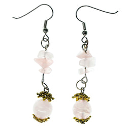 Pink & Gold-Tone Colored Metal Dangle-Earrings With Stone Accents #933