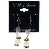 Pink & Gold-Tone Colored Metal Dangle-Earrings With Stone Accents #933