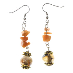 Orange & Brown Colored Metal Dangle-Earrings With Stone Accents #934