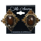 Brown & Gold-Tone Colored Metal Stud-Earrings With Faceted Accents #937