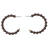 Brown & Gold-Tone Colored Metal Hoop-Earrings With Bead Accents #942