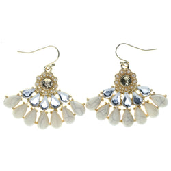 White & Gold-Tone Colored Metal Dangle-Earrings With Stone Accents #944