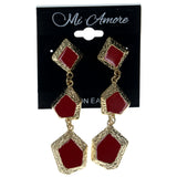 Gold-Tone & Red Colored Metal Dangle-Earrings #953