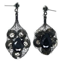 Black & Silver-Tone Colored Metal Dangle-Earrings With Crystal Accents #956