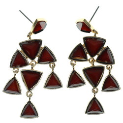 Red & Gold-Tone Colored Metal Dangle-Earrings With Crystal Accents #959