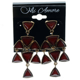 Red & Gold-Tone Colored Metal Dangle-Earrings With Crystal Accents #959