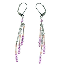 Silver-Tone & Purple Colored Metal Dangle-Earrings With Bead Accents #960