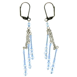 Blue & Silver-Tone Colored Metal Dangle-Earrings With Bead Accents #961