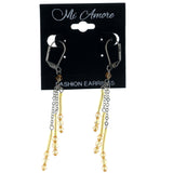 Silver-Tone & Yellow Colored Metal Dangle-Earrings With Bead Accents #962
