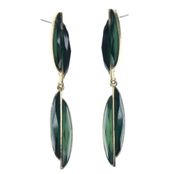 Green & Gold-Tone Colored Metal Dangle-Earrings With Faceted Accents #965