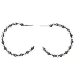 Silver-Tone & Clear Colored Metal Hoop-Earrings With Bead Accents #973