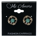 Gold-Tone & Blue Colored Metal Stud-Earrings With Bead Accents #974