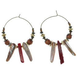 Gold-Tone & Multi Colored Metal Hoop-Earrings With Bead Accents #975