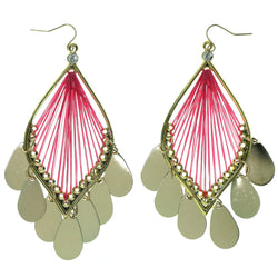 Gold-Tone & Pink Colored Metal Dangle-Earrings With Crystal Accents #976