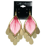 Gold-Tone & Pink Colored Metal Dangle-Earrings With Crystal Accents #976