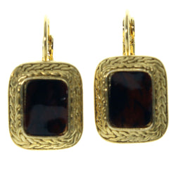 Gold-Tone & Brown Colored Metal Dangle-Earrings #978