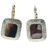 Silver-Tone & Brown Colored Metal Dangle-Earrings #979