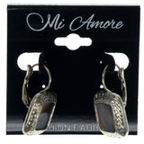Silver-Tone & Brown Colored Metal Dangle-Earrings #979