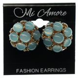 Blue & Gold-Tone Colored Metal Stud-Earrings With Bead Accents #980