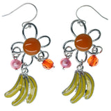Flower Bananas Dangle-Earrings With Bead Accents Silver-Tone & Multi Colored #982