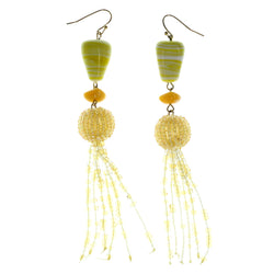 Yellow & Gold-Tone Colored Metal Dangle-Earrings With Bead Accents #986