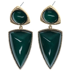 Gold-Tone & Green Colored Metal Dangle-Earrings With Faceted Accents #988