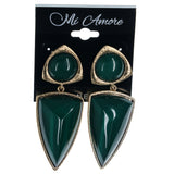 Gold-Tone & Green Colored Metal Dangle-Earrings With Faceted Accents #988