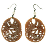 Peach & Gold-Tone Colored Acrylic Dangle-Earrings With Bead Accents #990