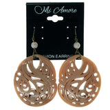 Peach & Gold-Tone Colored Acrylic Dangle-Earrings With Bead Accents #990