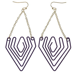 Purple & Gold-Tone Colored Metal Dangle-Earrings #992