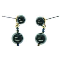 Green & Gold-Tone Colored Metal Dangle-Earrings With Bead Accents #995