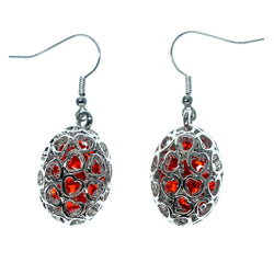 Heart Dangle-Earrings With Bead Accents Silver-Tone & Red Colored #997