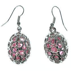 Heart Dangle-Earrings With Bead Accents Silver-Tone & Pink Colored #998