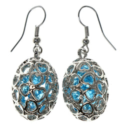 Heart Dangle-Earrings With Bead Accents Silver-Tone & Blue Colored #999