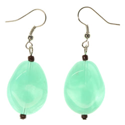 Green & Silver-Tone Colored Metal Dangle-Earrings With Stone Accents #1008