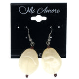 White & Silver-Tone Colored Metal Dangle-Earrings With Stone Accents #1009