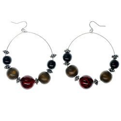 Silver-Tone & Red Colored Metal Dangle-Earrings With Bead Accents #1011