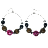 Silver-Tone & Pink Colored Metal Dangle-Earrings With Bead Accents #1012